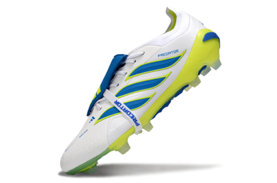 Adidas Predator 26 Elite Fold-Over Tongue FG Firm Ground Soccer Cleats - White/Neon Yellow/Cyan Blue