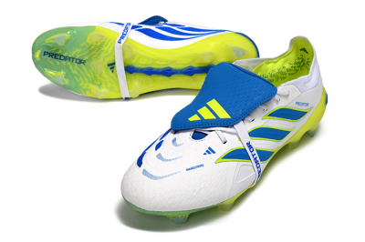 Adidas Predator 26 Elite Fold-Over Tongue FG Firm Ground Soccer Cleats - White/Neon Yellow/Cyan Blue