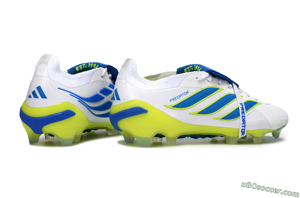 Adidas Predator 26 Elite Fold-Over Tongue FG Firm Ground Soccer Cleats - White/Neon Yellow/Cyan Blue 6