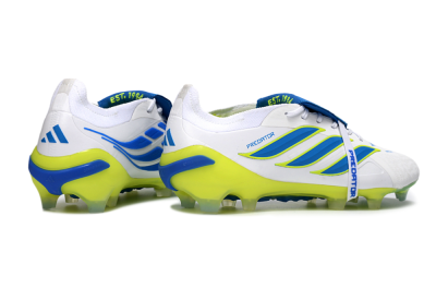 Adidas Predator 26 Elite Fold-Over Tongue FG Firm Ground Soccer Cleats - White/Neon Yellow/Cyan Blue