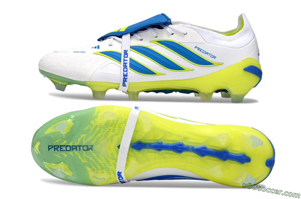 Adidas Predator 26 Elite Fold-Over Tongue FG Firm Ground Soccer Cleats - White/Neon Yellow/Cyan Blue 0
