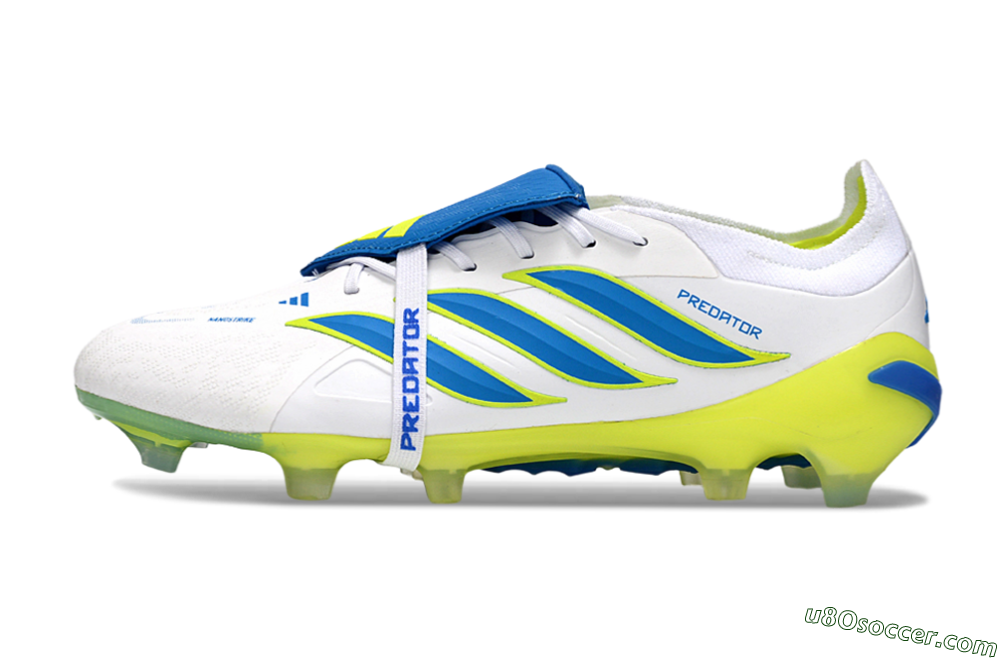Adidas Predator 26 Elite Fold-Over Tongue FG Firm Ground Soccer Cleats - White/Neon Yellow/Cyan Blue 2