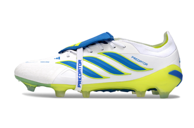 Adidas Predator 26 Elite Fold-Over Tongue FG Firm Ground Soccer Cleats - White/Neon Yellow/Cyan Blue