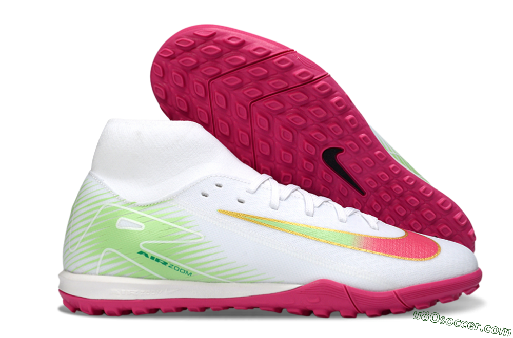 Nike Air Zoom Mercurial Superfly 10 Academy TF Artificial Turf Soccer Shoes - White/Vibrant Pink/Soft Green 1