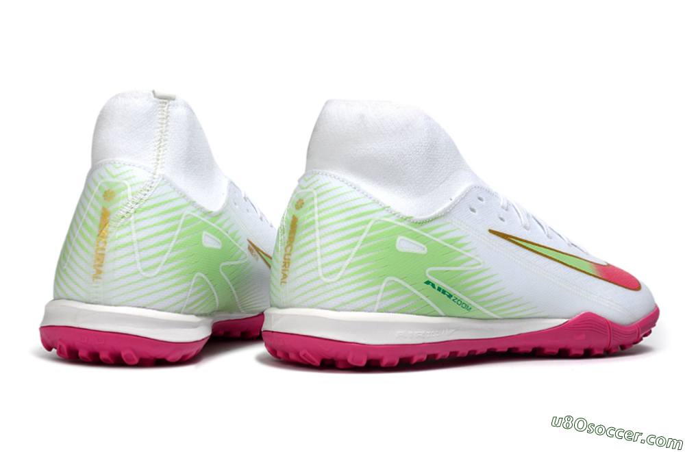 Nike Air Zoom Mercurial Superfly 10 Academy TF Artificial Turf Soccer Shoes - White/Vibrant Pink/Soft Green 6