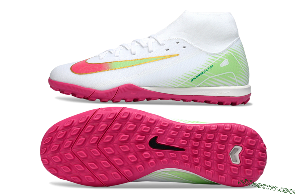 Nike Air Zoom Mercurial Superfly 10 Academy TF Artificial Turf Soccer Shoes - White/Vibrant Pink/Soft Green 0