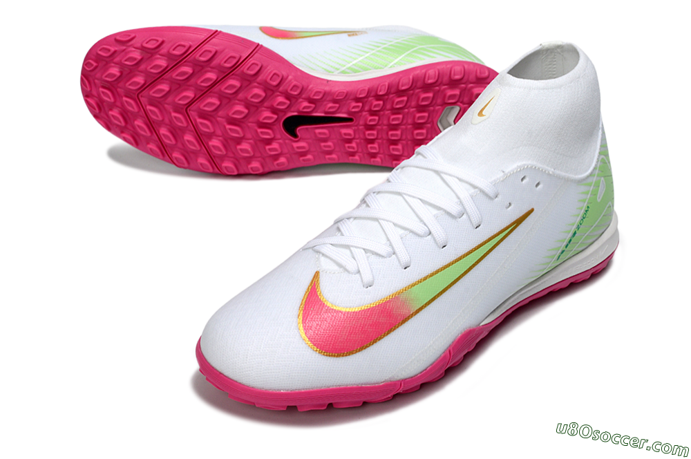 Nike Air Zoom Mercurial Superfly 10 Academy TF Artificial Turf Soccer Shoes - White/Vibrant Pink/Soft Green 3