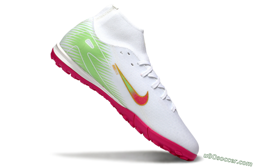 Nike Air Zoom Mercurial Superfly 10 Academy TF Artificial Turf Soccer Shoes - White/Vibrant Pink/Soft Green 4