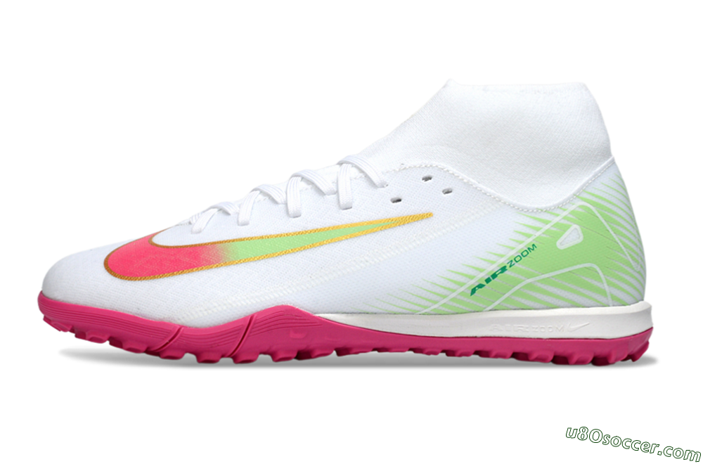 Nike Air Zoom Mercurial Superfly 10 Academy TF Artificial Turf Soccer Shoes - White/Vibrant Pink/Soft Green 2