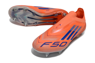 Adidas F50 Elite Laceless SG Soft Ground Soccer Cleats - Orange/Navy Blue/Flame Orange