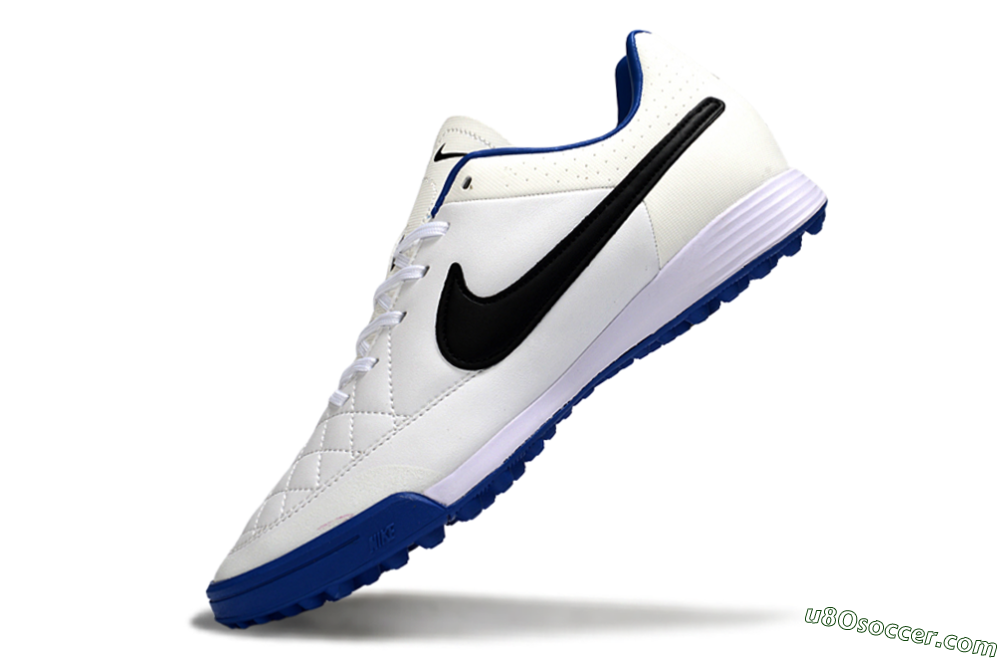 Nike Tiempo Ligera 4 TF Artificial Turf Soccer Shoes - White/Royal Blue/Black 5