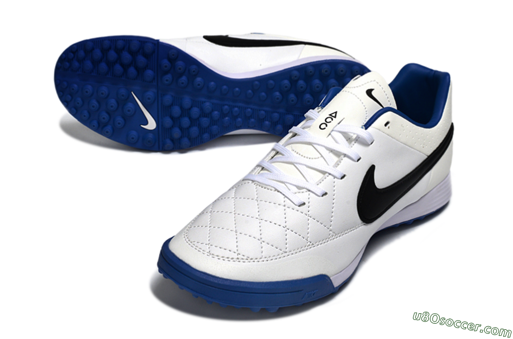 Nike Tiempo Ligera 4 TF Artificial Turf Soccer Shoes - White/Royal Blue/Black 3
