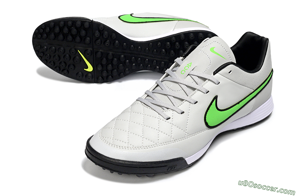 Nike Tiempo Ligera 4 TF Artificial Turf Soccer Shoes - Gray/Neon Green/Black 3