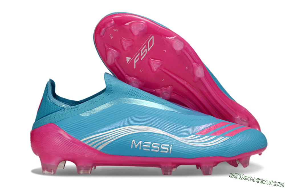 Messi x Adidas F50 Elite Laceless FG Firm Ground Soccer Cleats - Blue/Electric Pink/Light Blue 1