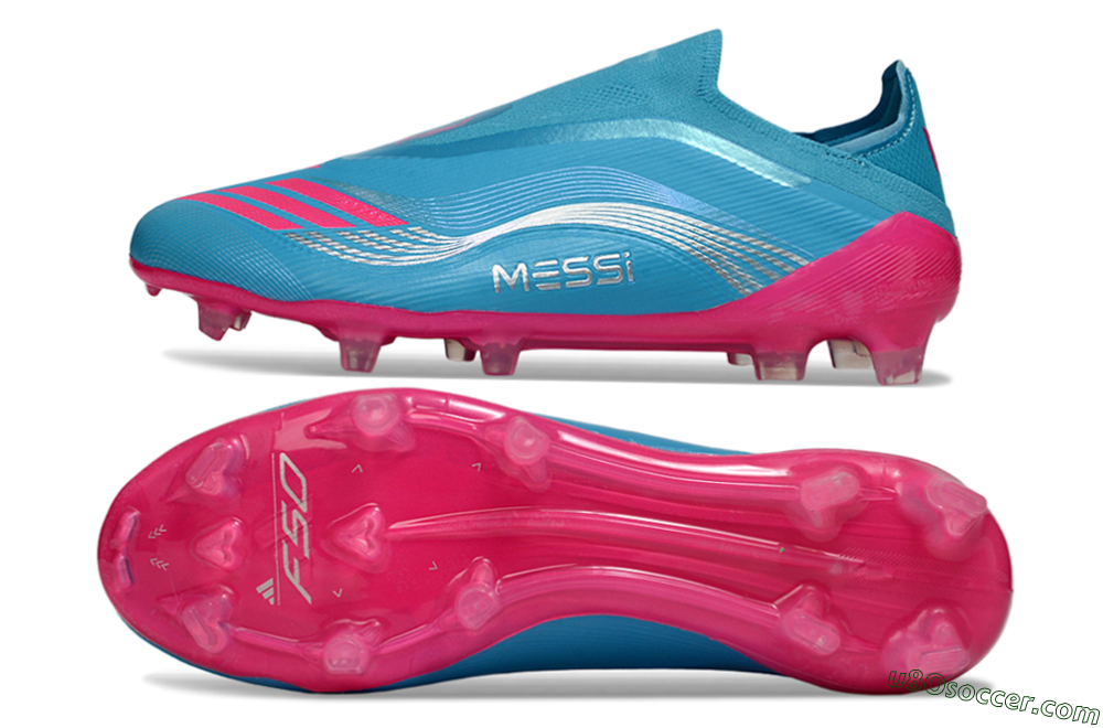 Messi x Adidas F50 Elite Laceless FG Firm Ground Soccer Cleats - Blue/Electric Pink/Light Blue 0