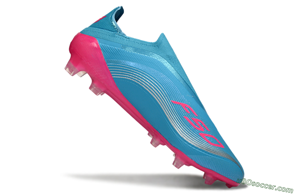 Messi x Adidas F50 Elite Laceless FG Firm Ground Soccer Cleats - Blue/Electric Pink/Light Blue 4