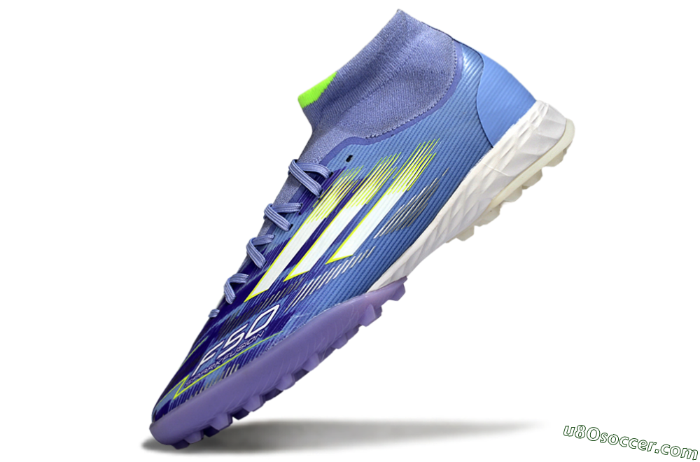 Adidas F50 Elite Mid TF Artificial Turf Soccer Shoes - Purple/Silver/Yellow 5
