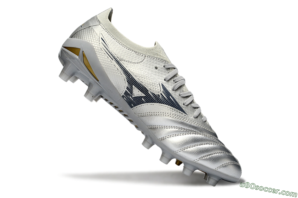 Mizuno Morelia Neo 4 FG Firm Ground Soccer Cleats - Silver/Metallic Silver/Yellow Accent 4
