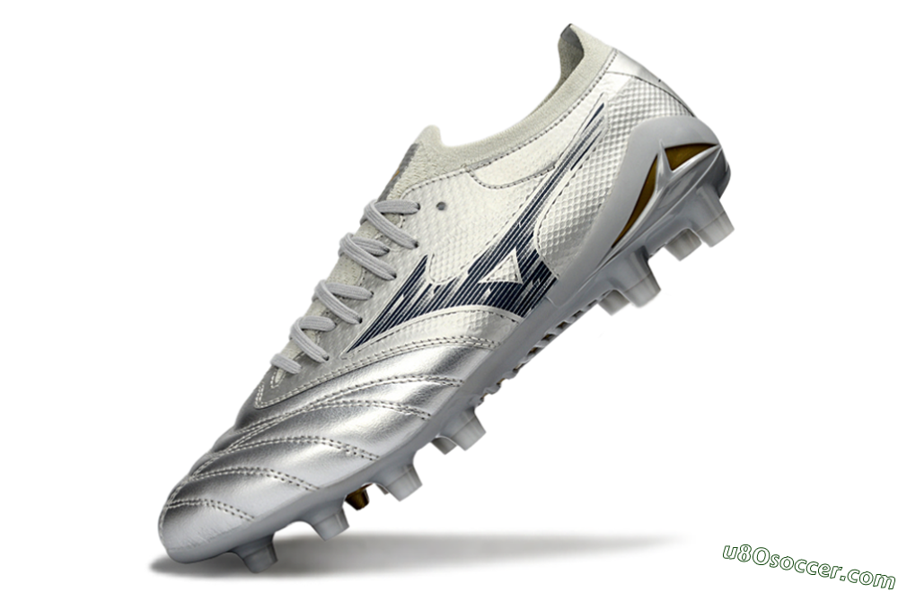 Mizuno Morelia Neo 4 FG Firm Ground Soccer Cleats - Silver/Metallic Silver/Yellow Accent 5