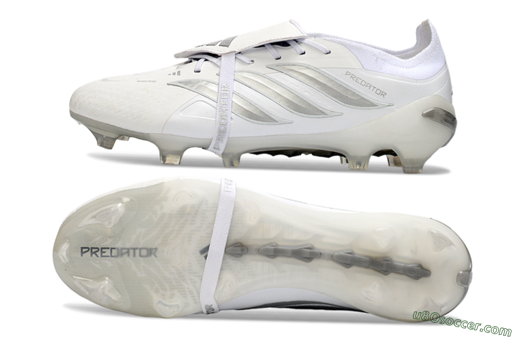 Adidas Predator 26 Elite Fold-Over Tongue FG Firm Ground Soccer Cleats - White/Silver Shadows/Crystal White 0