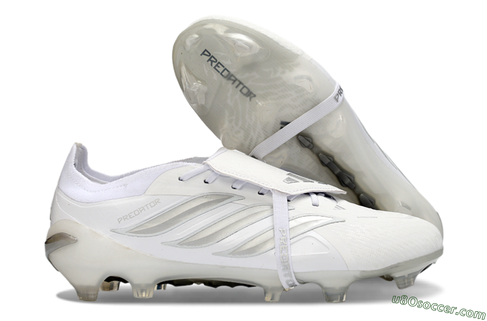 Adidas Predator 26 Elite Fold-Over Tongue FG Firm Ground Soccer Cleats - White/Silver Shadows/Crystal White 1