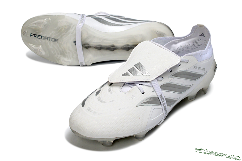Adidas Predator 26 Elite Fold-Over Tongue FG Firm Ground Soccer Cleats - White/Silver Shadows/Crystal White 3