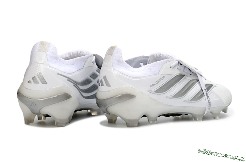 Adidas Predator 26 Elite Fold-Over Tongue FG Firm Ground Soccer Cleats - White/Silver Shadows/Crystal White 6