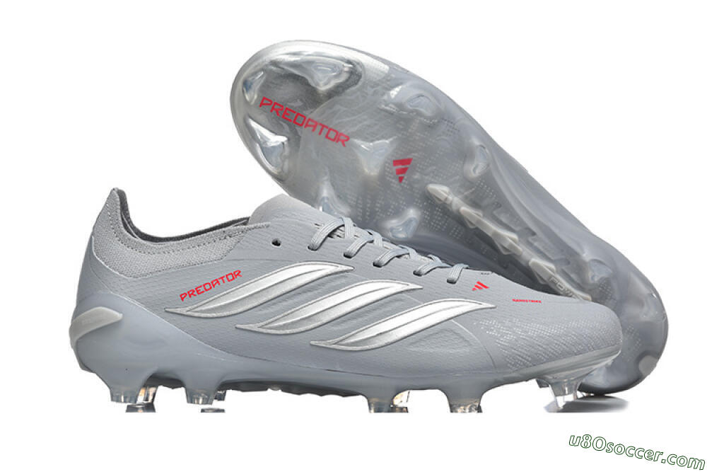 Adidas Predator 26 Elite FG Firm Ground Soccer Cleats - Gray/Steel Gray/Crimson Red 1