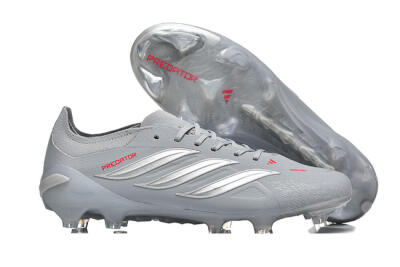Adidas Predator 26 Elite FG Firm Ground Soccer Cleats - Gray/Steel Gray/Crimson Red