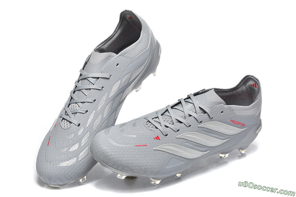 Adidas Predator 26 Elite FG Firm Ground Soccer Cleats - Gray/Steel Gray/Crimson Red 6