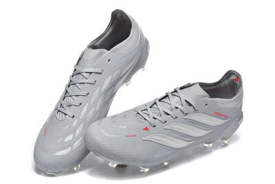 Adidas Predator 26 Elite FG Firm Ground Soccer Cleats - Gray/Steel Gray/Crimson Red