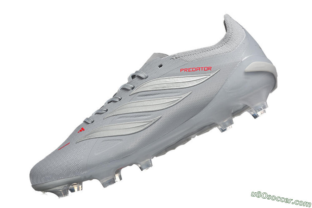 Adidas Predator 26 Elite FG Firm Ground Soccer Cleats - Gray/Steel Gray/Crimson Red 8