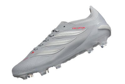 Adidas Predator 26 Elite FG Firm Ground Soccer Cleats - Gray/Steel Gray/Crimson Red