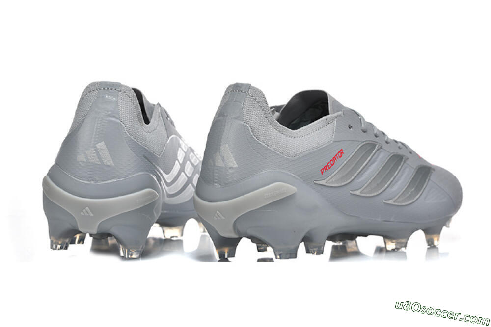 Adidas Predator 26 Elite FG Firm Ground Soccer Cleats - Gray/Steel Gray/Crimson Red 9