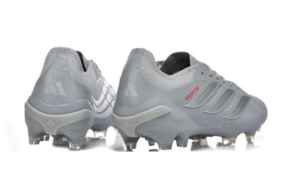 Adidas Predator 26 Elite FG Firm Ground Soccer Cleats - Gray/Steel Gray/Crimson Red