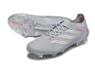 Adidas Predator 26 Elite FG Firm Ground Soccer Cleats - Gray/Steel Gray/Crimson Red