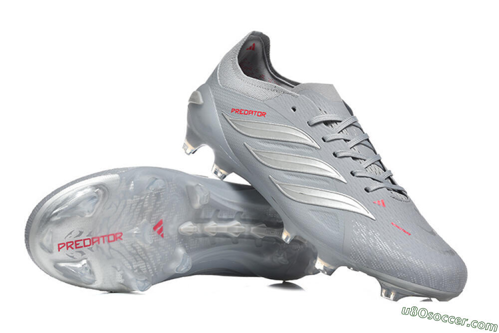 Adidas Predator 26 Elite FG Firm Ground Soccer Cleats - Gray/Steel Gray/Crimson Red 4
