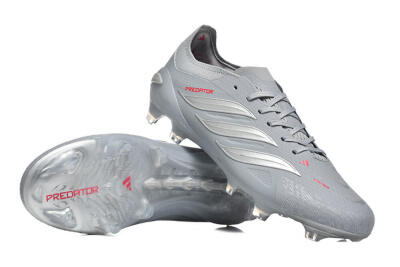 Adidas Predator 26 Elite FG Firm Ground Soccer Cleats - Gray/Steel Gray/Crimson Red