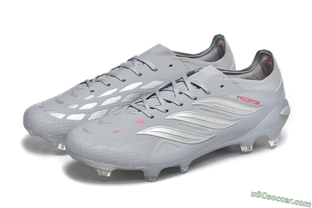 Adidas Predator 26 Elite FG Firm Ground Soccer Cleats - Gray/Steel Gray/Crimson Red 5