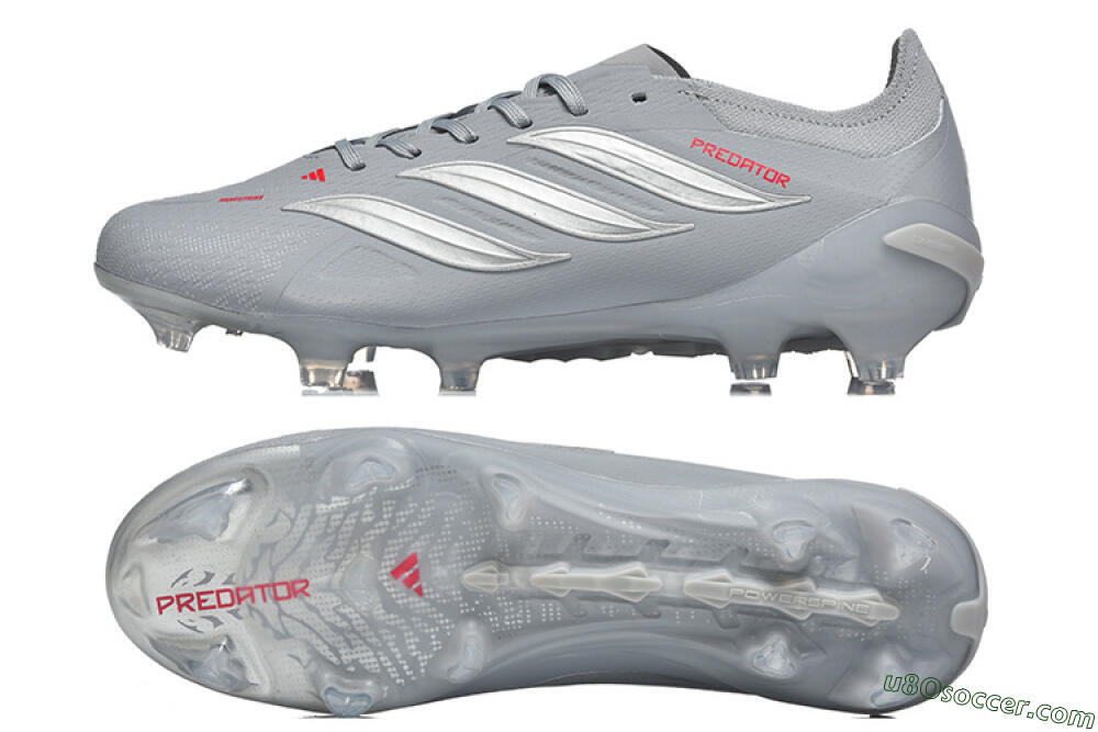 Adidas Predator 26 Elite FG Firm Ground Soccer Cleats - Gray/Steel Gray/Crimson Red 0