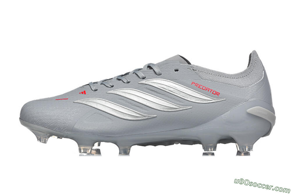Adidas Predator 26 Elite FG Firm Ground Soccer Cleats - Gray/Steel Gray/Crimson Red 2