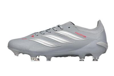 Adidas Predator 26 Elite FG Firm Ground Soccer Cleats - Gray/Steel Gray/Crimson Red