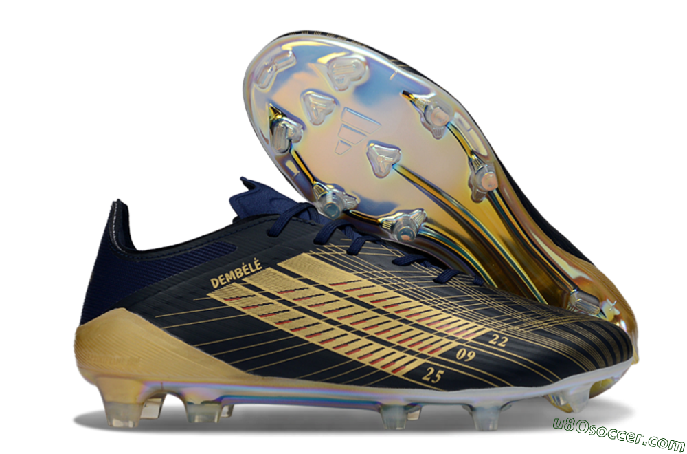 Dembele x Adidas F50 Elite FG Firm Ground Soccer Cleats - Navy/Gold Metallic/Red Accent 1