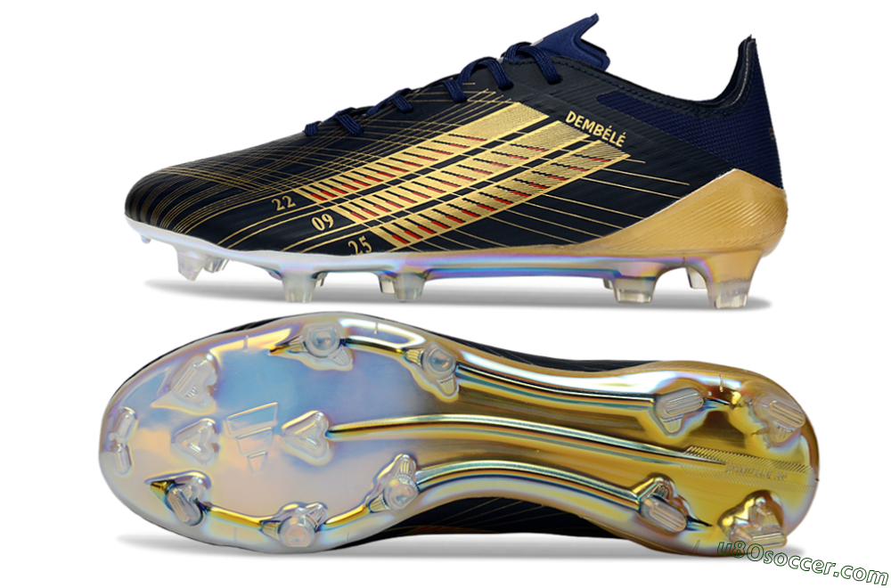 Dembele x Adidas F50 Elite FG Firm Ground Soccer Cleats - Navy/Gold Metallic/Red Accent 0