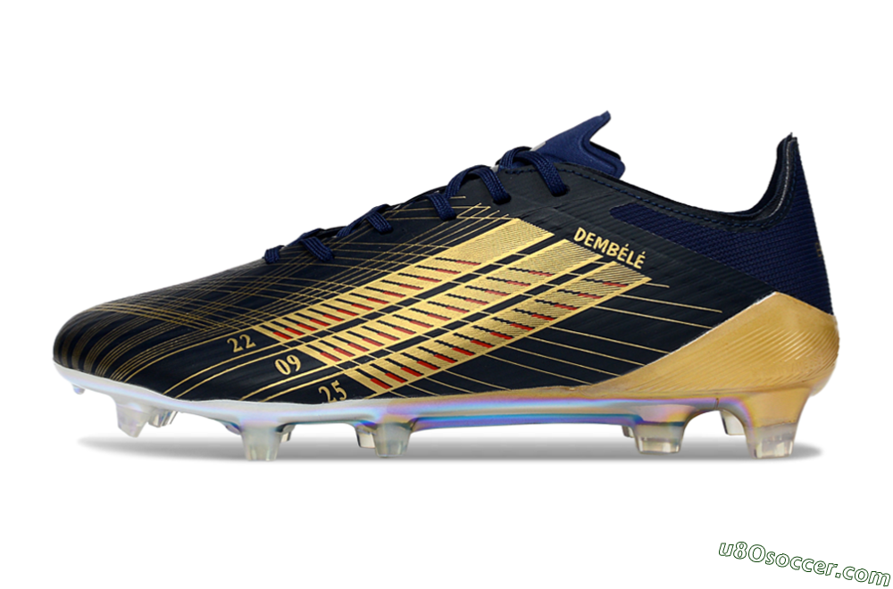 Dembele x Adidas F50 Elite FG Firm Ground Soccer Cleats - Navy/Gold Metallic/Red Accent 2