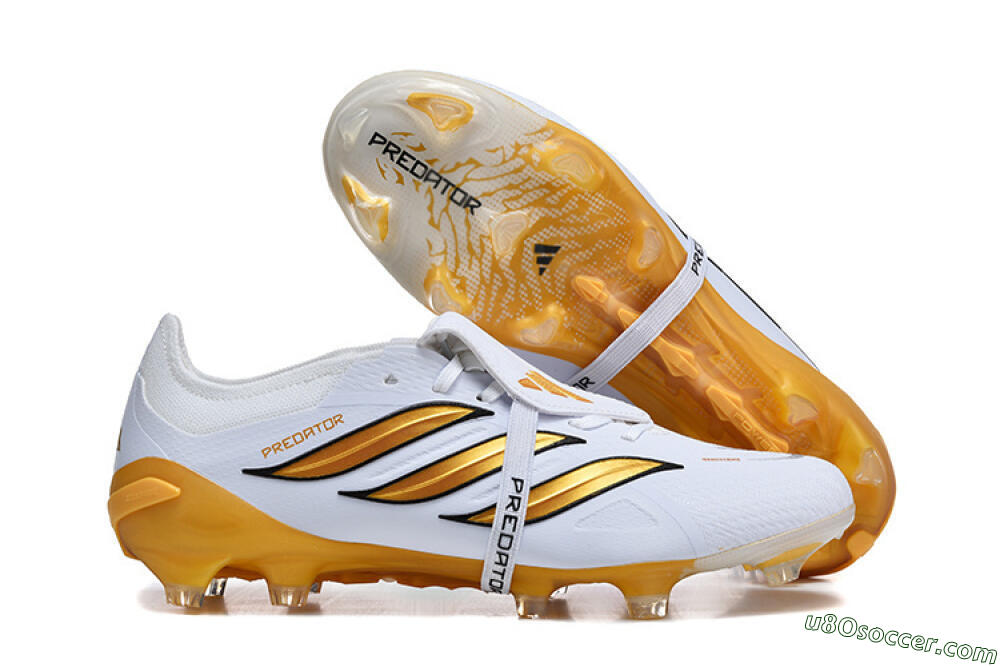 Adidas Predator 26 Elite Fold-Over Tongue FG Firm Ground Soccer Cleats - White/Gold Blaze/Black Accent 1