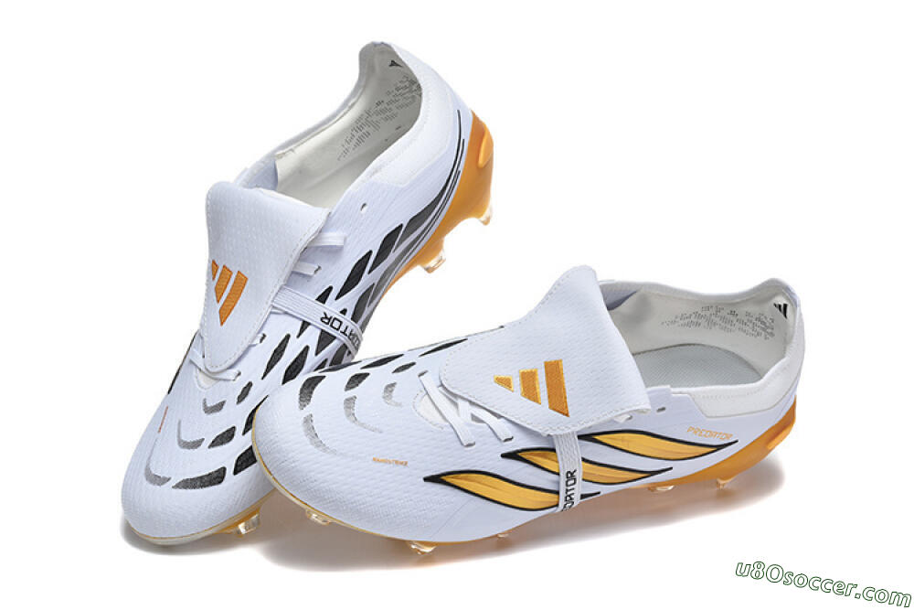 Adidas Predator 26 Elite Fold-Over Tongue FG Firm Ground Soccer Cleats - White/Gold Blaze/Black Accent 6