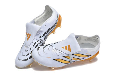 Adidas Predator 26 Elite Fold-Over Tongue FG Firm Ground Soccer Cleats - White/Gold Blaze/Black Accent