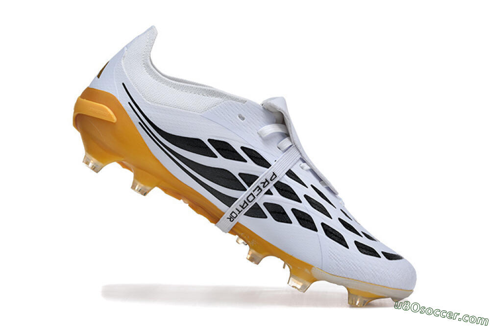 Adidas Predator 26 Elite Fold-Over Tongue FG Firm Ground Soccer Cleats - White/Gold Blaze/Black Accent 7