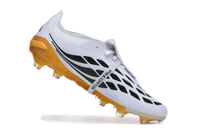 Adidas Predator 26 Elite Fold-Over Tongue FG Firm Ground Soccer Cleats - White/Gold Blaze/Black Accent